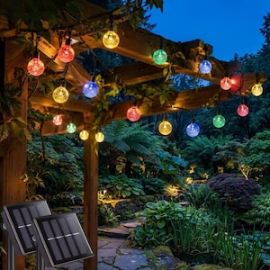 Solar Globe String Lights, Crackle Glass, Warm White/Color Changing Outdoor Decor