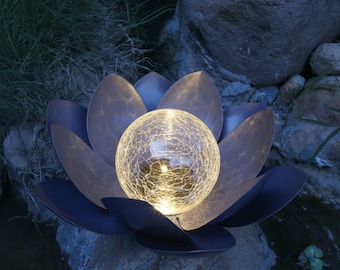 Solar Lotus Flower Light | Waterproof Crackle Glass Garden Decor
