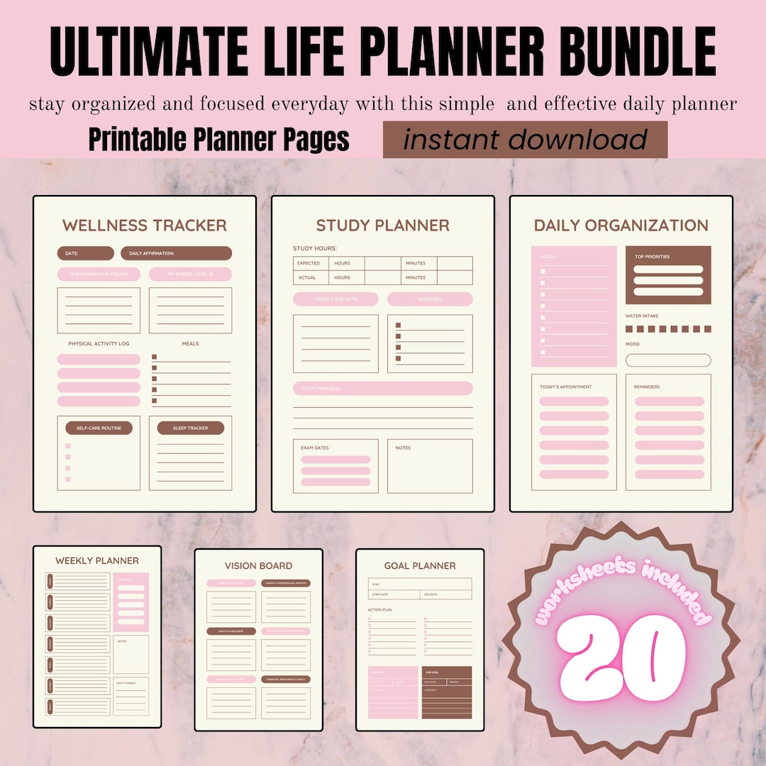Ultimate Life Planner Pink Bundle, Daily, Weekly, Study (digital ...
