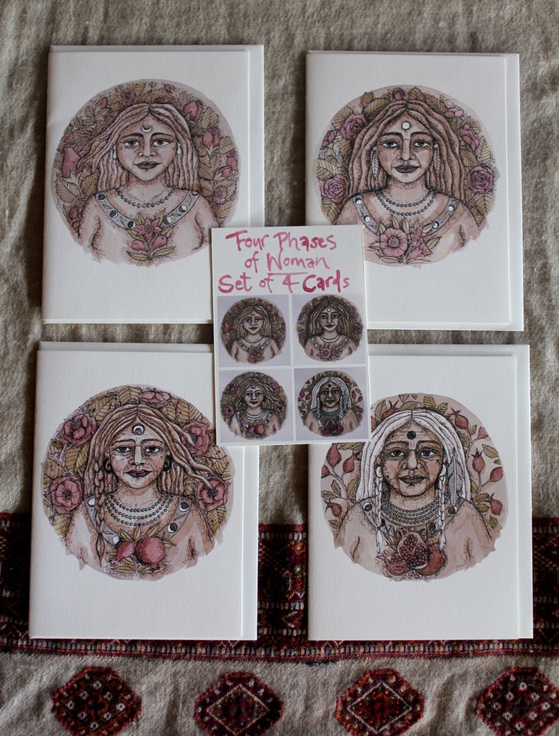 Four Phases of Woman Set of 4 Cards image 1