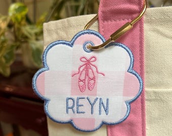 Custom Ballet Monogram Bag Tag | Embroidered Personalized Girls Dance Bag | Ballerina Kids Name Bag Charm