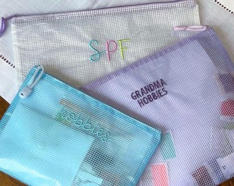 Custom Embroidered Pool Bag | Personalized Mesh Zipper Pouch | Monogram Bachelorette Gift, Project Storage Bag, Travel Organization