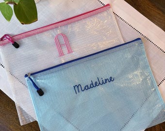 Personalized Zipper Pouch | Custom Embroidered Mesh Kids Bag | Monogram School & Travel Organizer | Custom Hobby Bag