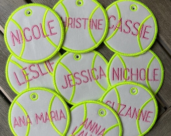Tennis Ball Bag Charm Embroidered Keychain | Personalized Bag Tag, Tennis Club Gift, Monogram Name Tag