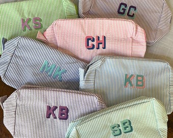 Custom Monogram Travel Pouch | Personalized Monogram Seersucker Pouch | Cosmetic Bag, Diaper Pouch, Bridesmaid Gift, Pool Bag