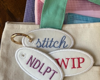 Embroidered Needlepoint Bag Charm | Stitch, NDLPT, WIP Hobby Tag