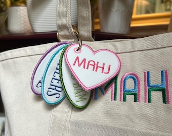 Mahjong Bag Charm Accessory - Embroidered Custom Mahj Keychain with Gold Carabiner - Bag Tag