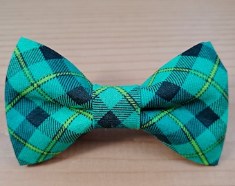 Blue and Lime Green Gingham Plaid Spring Bow Tie Dog Cat Collar Washable