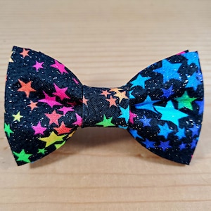 Rainbow Star Glitter Black Bow Tie Dog Cat Collar Washable