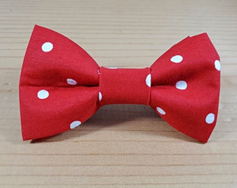 Red and White Polka Dot Bow Tie Dog Cat Collar Washable