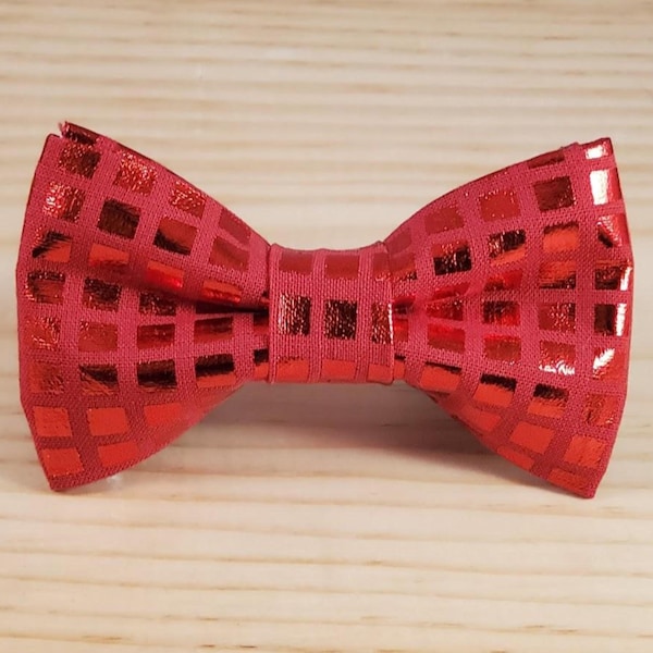 Red Shiny Foil Bow Tie Dog Cat Collar Washable