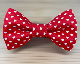 Valentine's Day Red with white Hearts Bow Tie Dog Cat Collar Washable