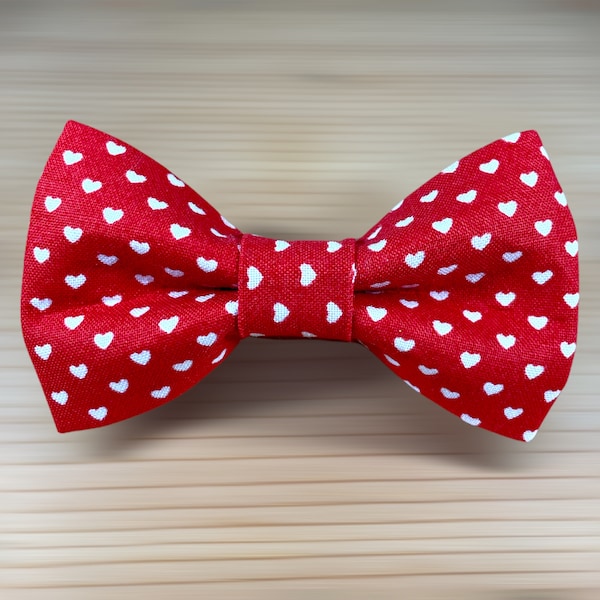 Valentine's Day Red with white Hearts Bow Tie Dog Cat Collar Washable