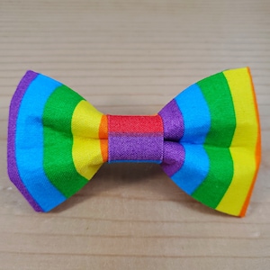 Rainbow Stripes Pride Durable Bow Tie Dog Cat Collar Washable
