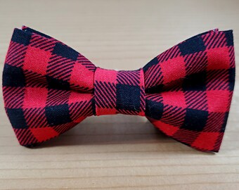 Buffalo Plaid Dog Bow Tie Red Black Cat Bow Tie