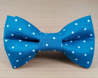 Teal Polka Dot Turquoise Bow Tie Dog Cat Collar Washable