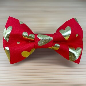 Valentine&#39;s Day Gold Hearts Love Bow Tie Dog Cat Collar Washable