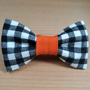 Halloween Gingham Orange Black White Durable Bow Tie Dog Cat Collar Washable