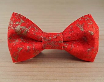 Rojo Naranja Metálico Oro Pajarita Perro Gato Collar Lavable
