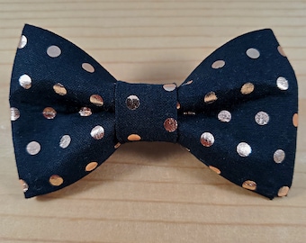 Rose Gold and Black Copper Polka Dots Bow Tie Dog Cat Collar Washable