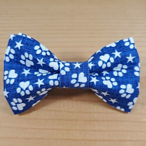 Blue Denim Paw Prints Stars Bow Tie Dog Cat Collar Washable