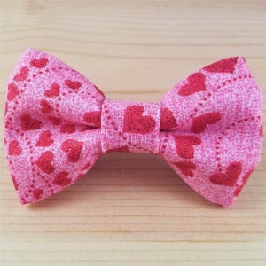 Valentine&#39;s Day Glittery Red Hearts Pink Bow Tie Dog Cat Collar Washable