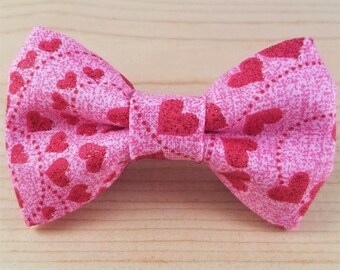 Valentine's Day Glittery Red Hearts Pink Bow Tie Dog Cat Collar Washable