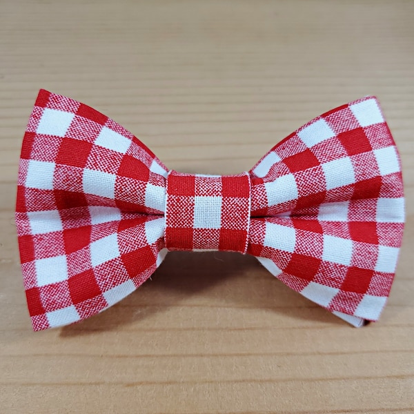 Red and White Gingham Picnic Bow Tie Dog Cat Collar Washable