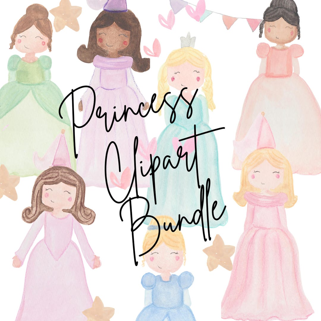 Hand Painted Watercolor Princess Clipart Bundle | Fairytale Graphics ...