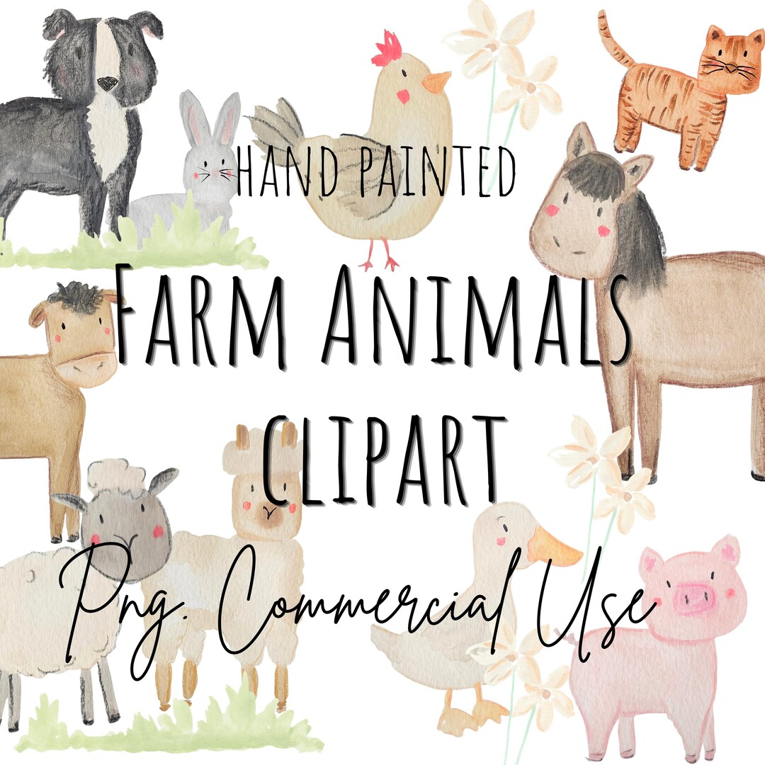 Hand Painted Watercolor Farm Animals Clipart Bundle (digital Download ...