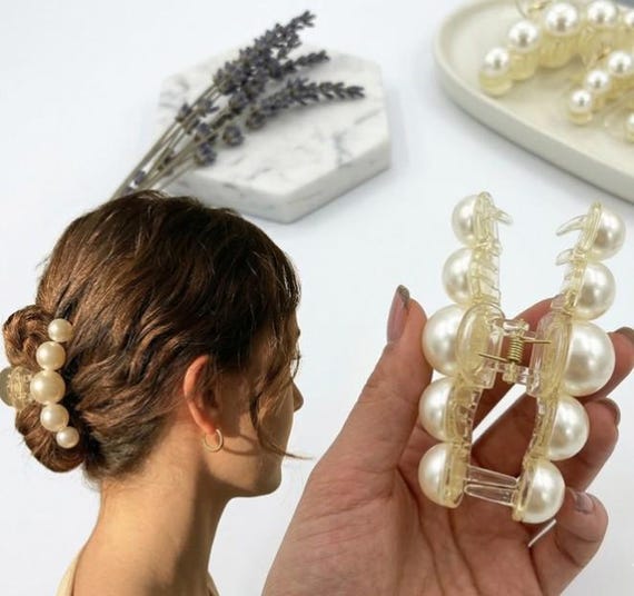 Big Pearl Acrylic Hair Claw Clip Amazon.com : AIUPUOC Elegant Big Pearl Hair Clip - White Big  main image 2