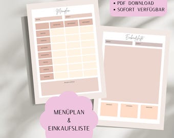 Planificador de comidas imprimible, plan de comidas semanal y lista de la compra, planificador de menús en PDF, planificador de comidas familiares A4, planificador de cocina, descarga digital