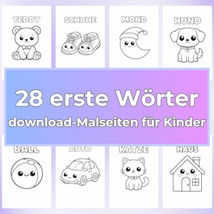 Toddler Coloring Pages with Words, Learn to Read & Write – Traceable First Words – Preschool Learning Printable – Kids Activity PDF 28 Pages