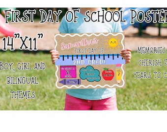 Bilingual Editable First Day of School Sign • Personalized Photo Prop (Canva Template)