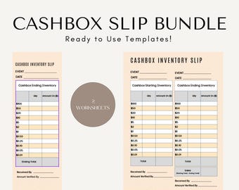 Set of 6 Instant Download / Printable - Cashbox Inventory Slips- English