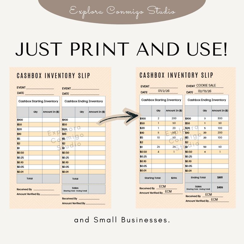 Set of 6 Instant Download / Printable - Cashbox Inventory Slips ...