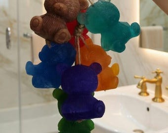 Jabones de osito de peluche en grupo - Jabones decorativos coloridos hechos a mano para guardería, jabones de osito de goma en cuerda de yute