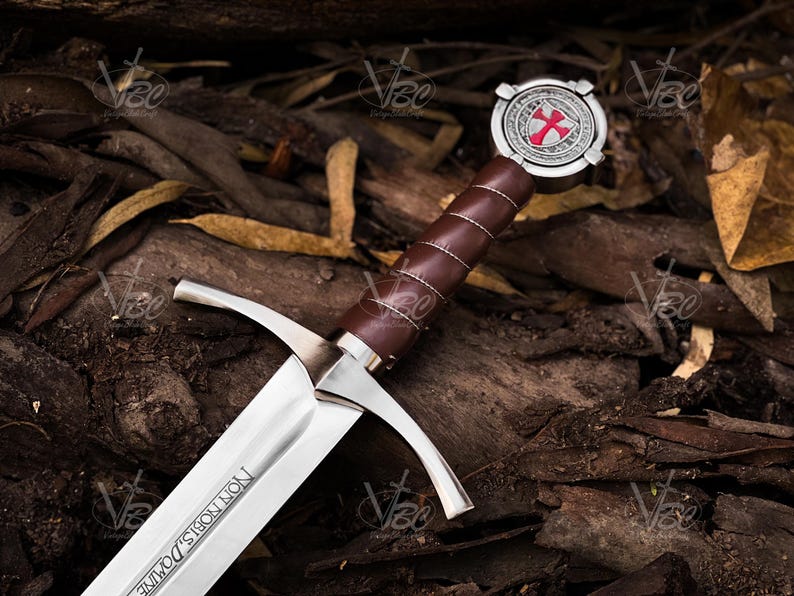 Accolade Sword of the Knights Templar High Carbon Steel, Leather Scabbard Collectible cosplay replica image 8