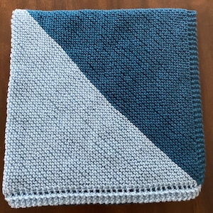 New! Hand Knit Baby Blanket - Light Blue/Medium Blue