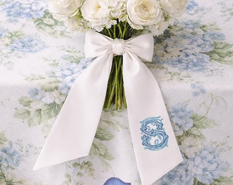 Embroidered Bridal Bouquet Sash | Custom Monogram Wedding Ribbon