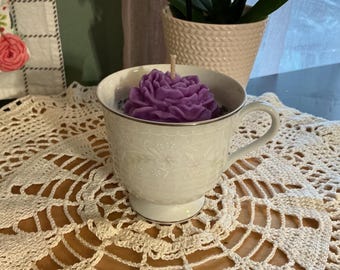 Vela de té con aroma a lavanda dulce / Vela de soja de 170 g en porcelana fina Salem vintage / Aroma a lavanda y vainilla / Regalo de decoración estilo cottagecore