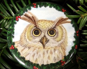Owl Bottle Opener / key ring, with Christmas owl design