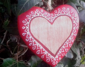 Unique Personalised Valentine's Day gift. Wooden heart ornament, painted with a unique custom-made artwork on any theme you like.