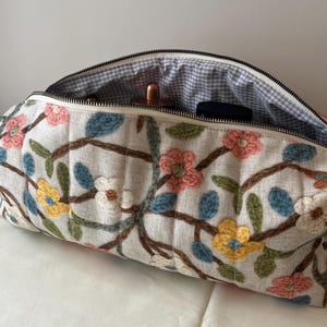 Quilted Floral Cotton Hair Tool Bag, Handmade Organizer Pockets Travel Case