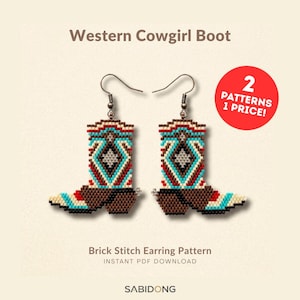 Oorbellen met kralen in cowboylaarzen-stijl, Peyote Brick Stitch | DIY Sieraden, Western ontwerp met zaadkralen, Miyuki Delica 11/0, Digitale PDF