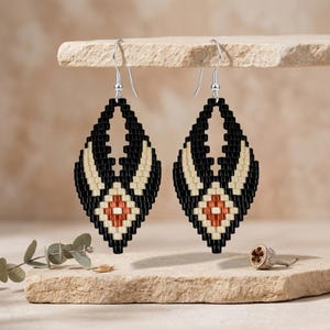 Geometric Beaded Earrings Pattern PDF | Sead Bead Miyuki Delica 11/0 | Brick Stitch | DIY Beading Jewelry Tutorial | Art Deco