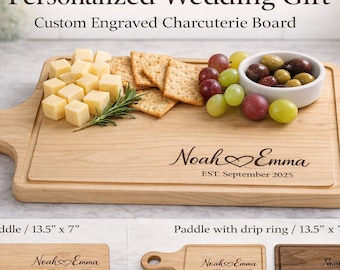 Tabla de cortar personalizada de nogal y arce, tabla de embutidos con nombre familiar personalizado
