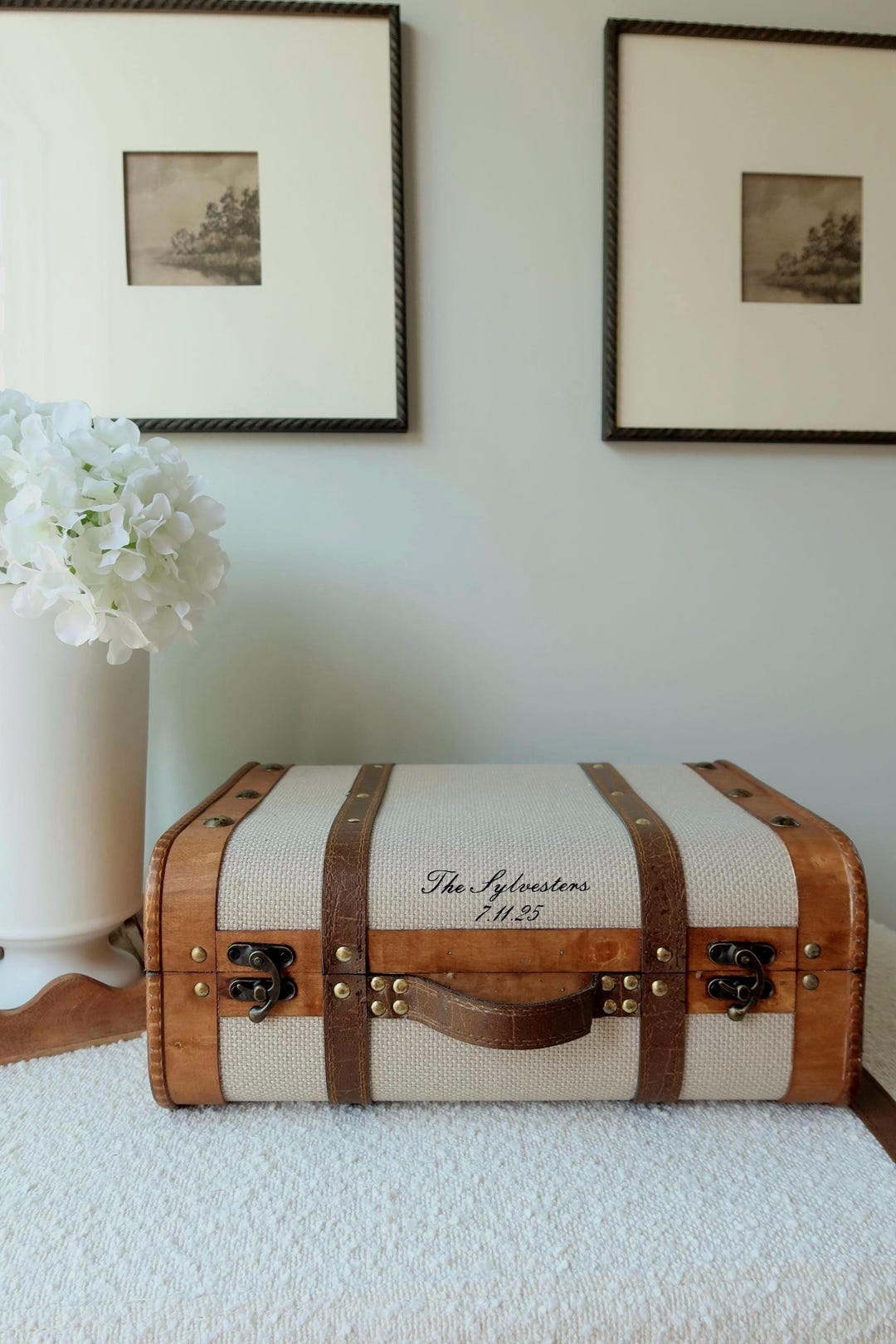 Custom Wedding Memory Box Large, Personalized Bridal Shower Gift for Bride, Newlywed Keepsake Trunk, Wedding Date Gift for Couple, Card Box