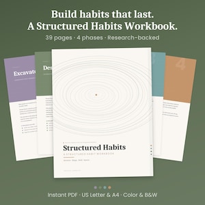Structured Habits Workbook, 39-Page Printable Habit Building Journal with 30-Day Tracker