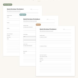 Decision Worksheet Printable, 3 Layouts, Pros Cons & Weighted Options, Fillable PDF, A4 Letter image 2